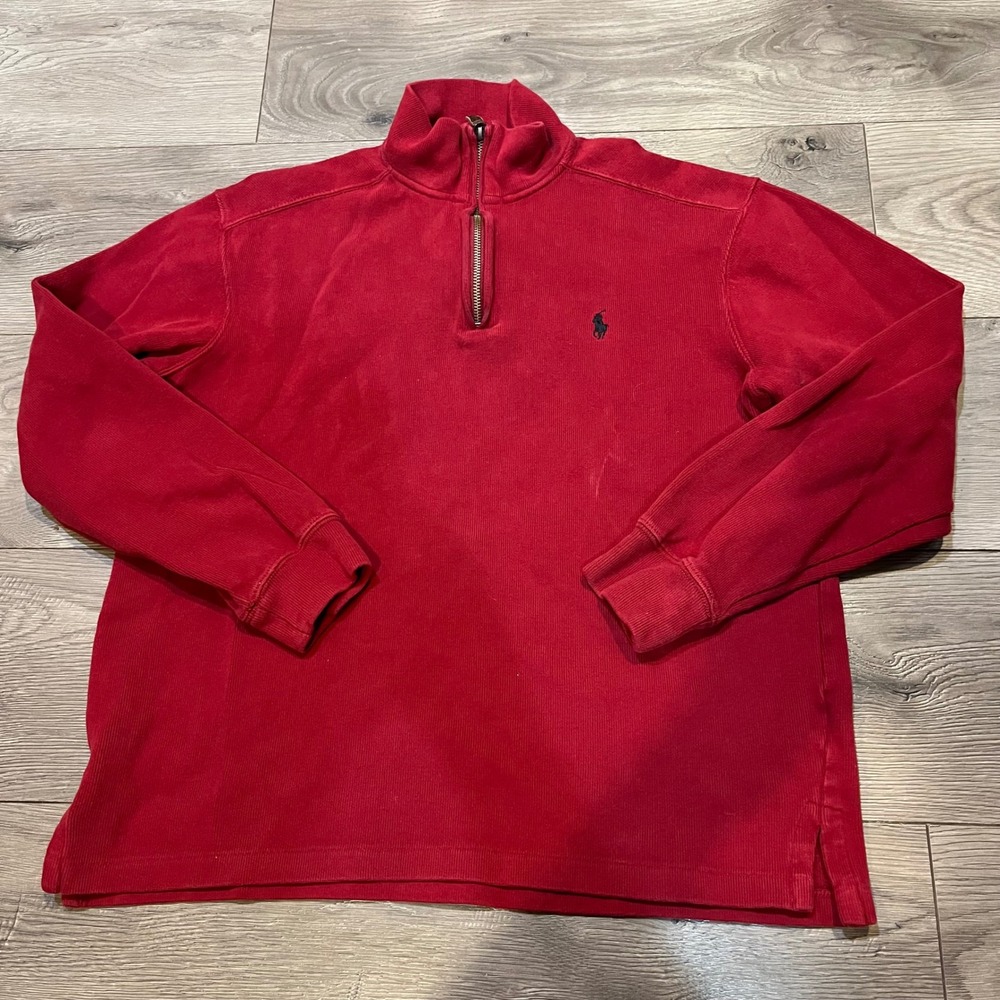 Polo Ralph Lauren Sweatshirt Men Medium Red Quarter Zip Pullover‎ Cotton
